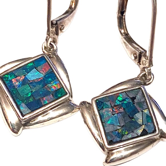 OPAL Sterling Silver Dangle Earrings 925 - Picture 3 of 4